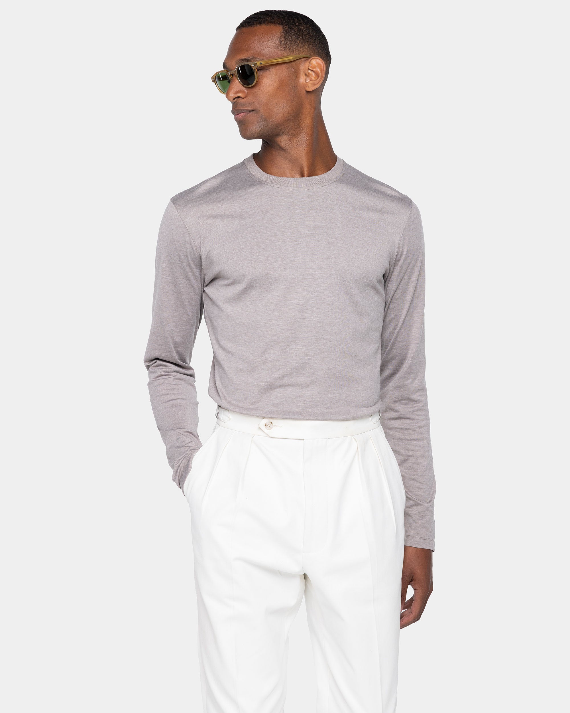 T shirt manica lunga soft tinta unita Sabbia Melange Seta Cotone | Filatori