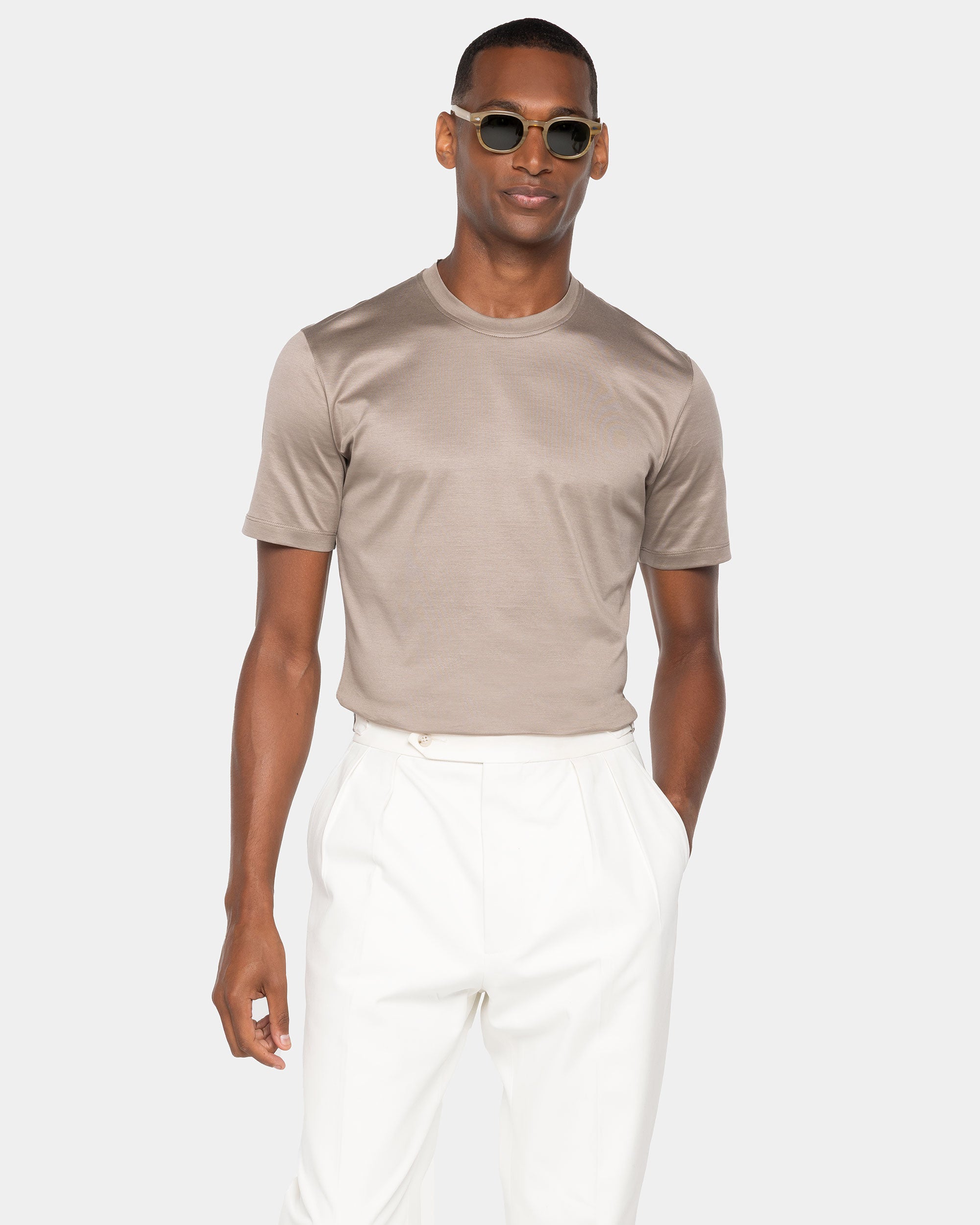 Taupe Short Sleeve T-Shirt 100% Egyptian Cotton | Filatori 