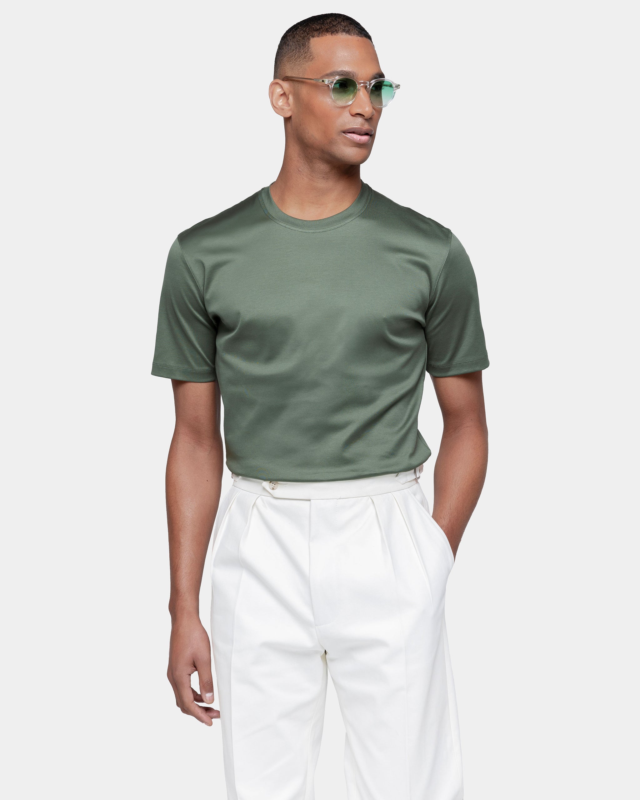 T shirt manica corta tinta unita Verde Militare 100% Cotone Supima Ultra-fine | Filatori