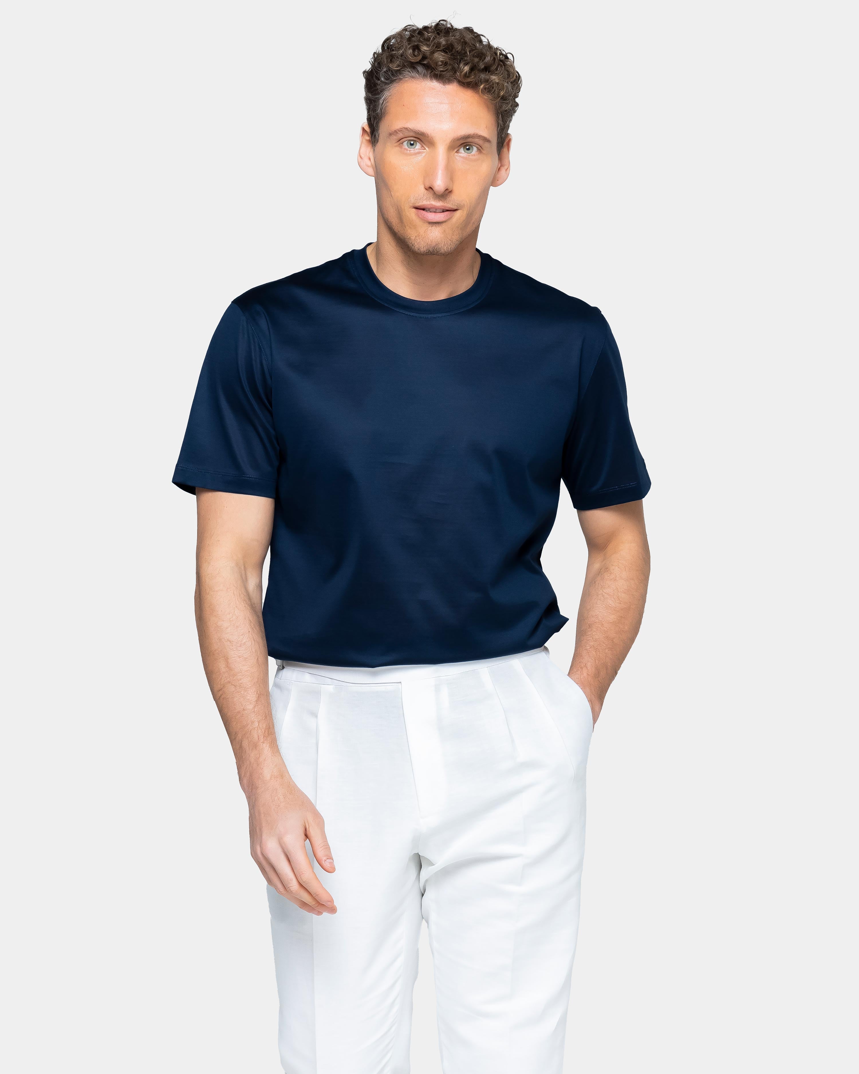 T shirt manica corta tinta unita Blu 100 Cotone egiziano Filatori
