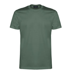 t shirt uomo tinta unita verde militare manica corta classica con stile sartoriale in tessuto lucido 100% cotone pregiato su misura brand filatori